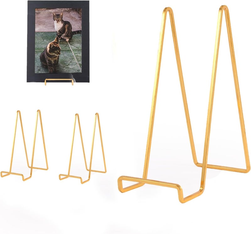 Decolore 4 Pack 6 Inch Gold Picture Stands for Display Square Table Easel Display Stand Frame Stand for Albums, Decorative Plate, Tabletop Poster and Artistic Work - Image 1